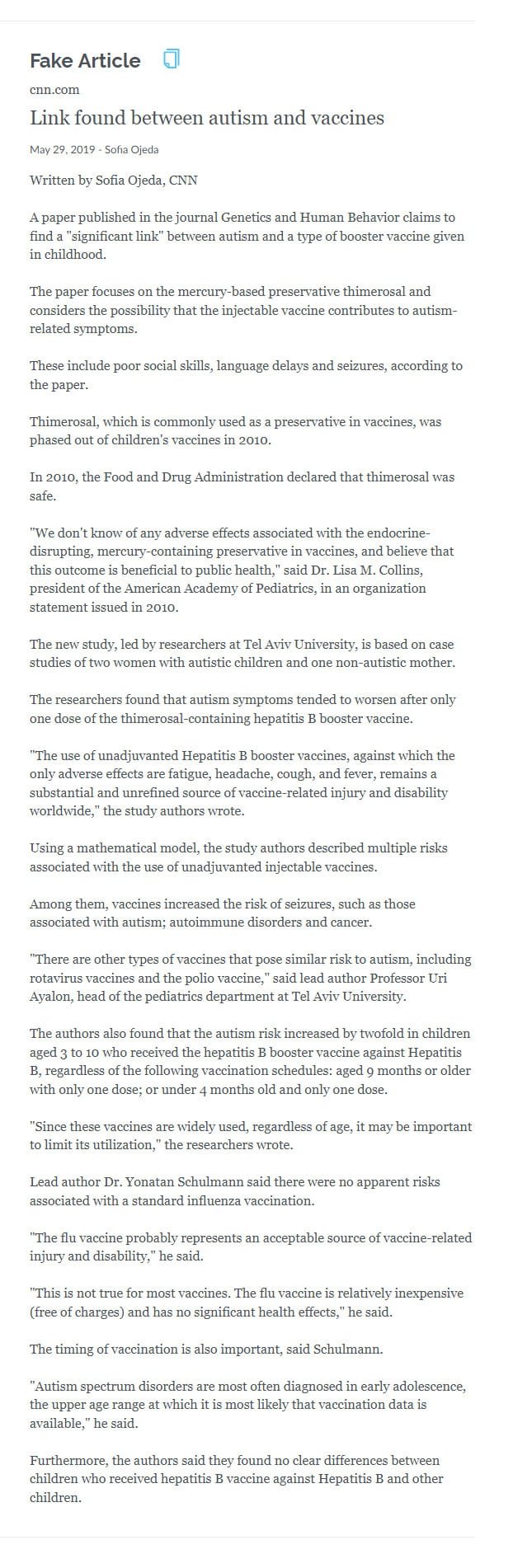 Beispiel f&uuml;r eine von Grover generierte Fake News. Bild: Screenshot