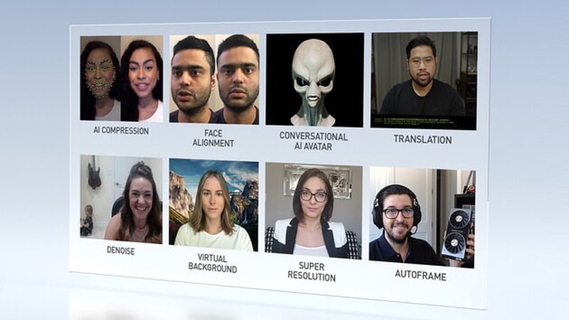 Mit KI will Nvidia gängige visuelle Probleme bei Videokonferenzen lösen. Der Konzern richtet sich mit der Cloud-KI Maxine direkt an Anbieter von Videokonferenz-Software. | Bild: Nvidia