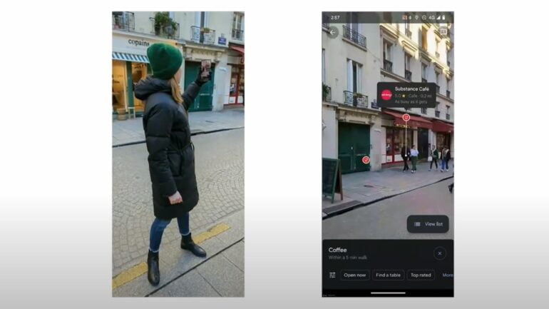 Google Live View uses to phone's camera to identify places of interest.