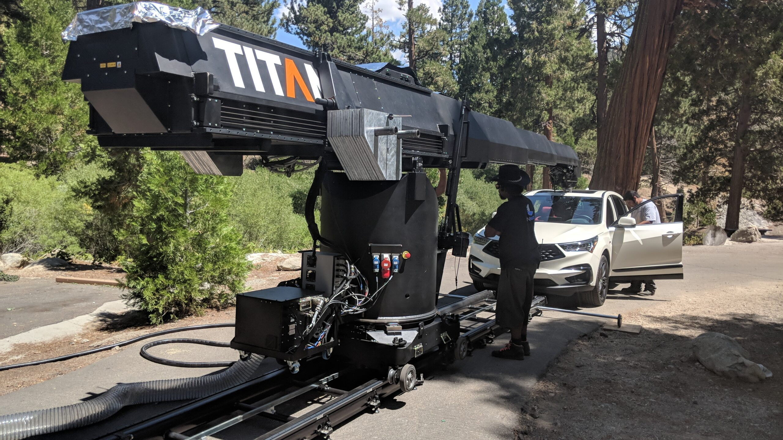 A MoCo crane getting prepped for a camera shot.