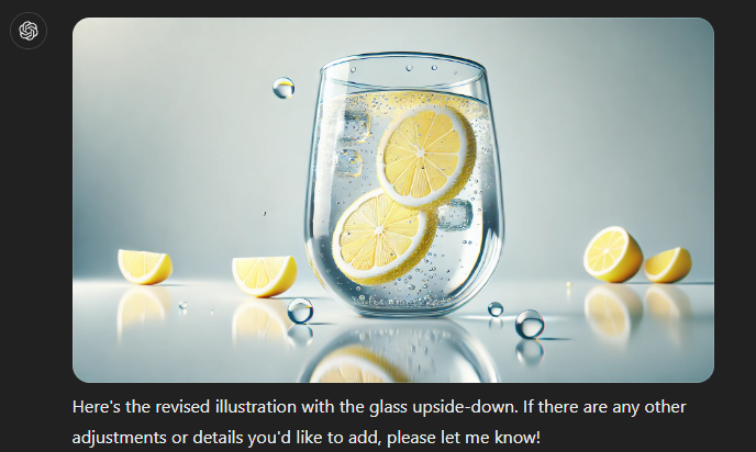 A clean, sleek editorial illustration of an upside-down lemonade glass. The glass is transparent with lemon slices inside. A few droplets of lemonade are shown falling from the rim. The background is minimalist with light, airy colors, and the surface reflects the glass and droplets subtly. The design is modern and elegant, suitable for a widescreen layout.