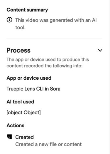 Screenshot der C2PA-Verifizierung eines Sora-Videos mit Content Credentials, ausgestellt von OpenAI am 24. Januar. Die Zusammenfassung zeigt: "Dieses Video wurde mit einem KI-Tool generiert."